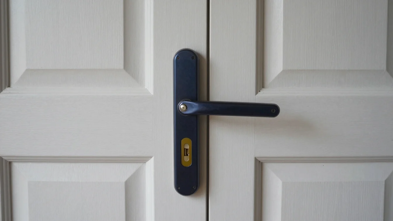 Realistic close-up of a multi-point lock mechanism on a solid woo