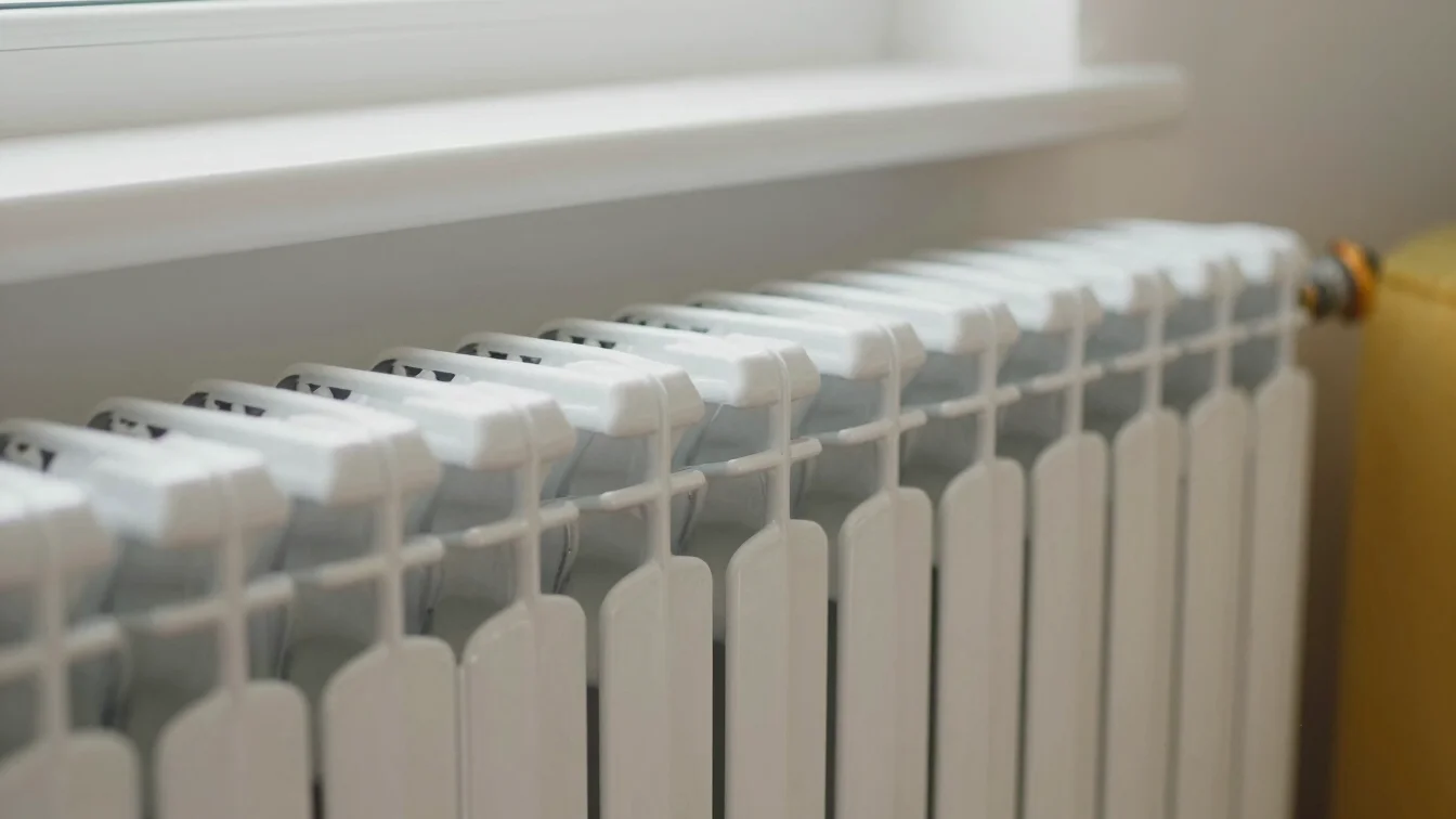 Realistic close-up of a home heating radiator with a valve in a b